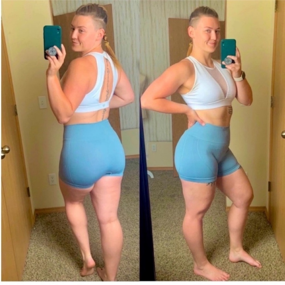 NWOT Blue compact high waisted spandex 
Mauve/steel blue like Gymshark/pink